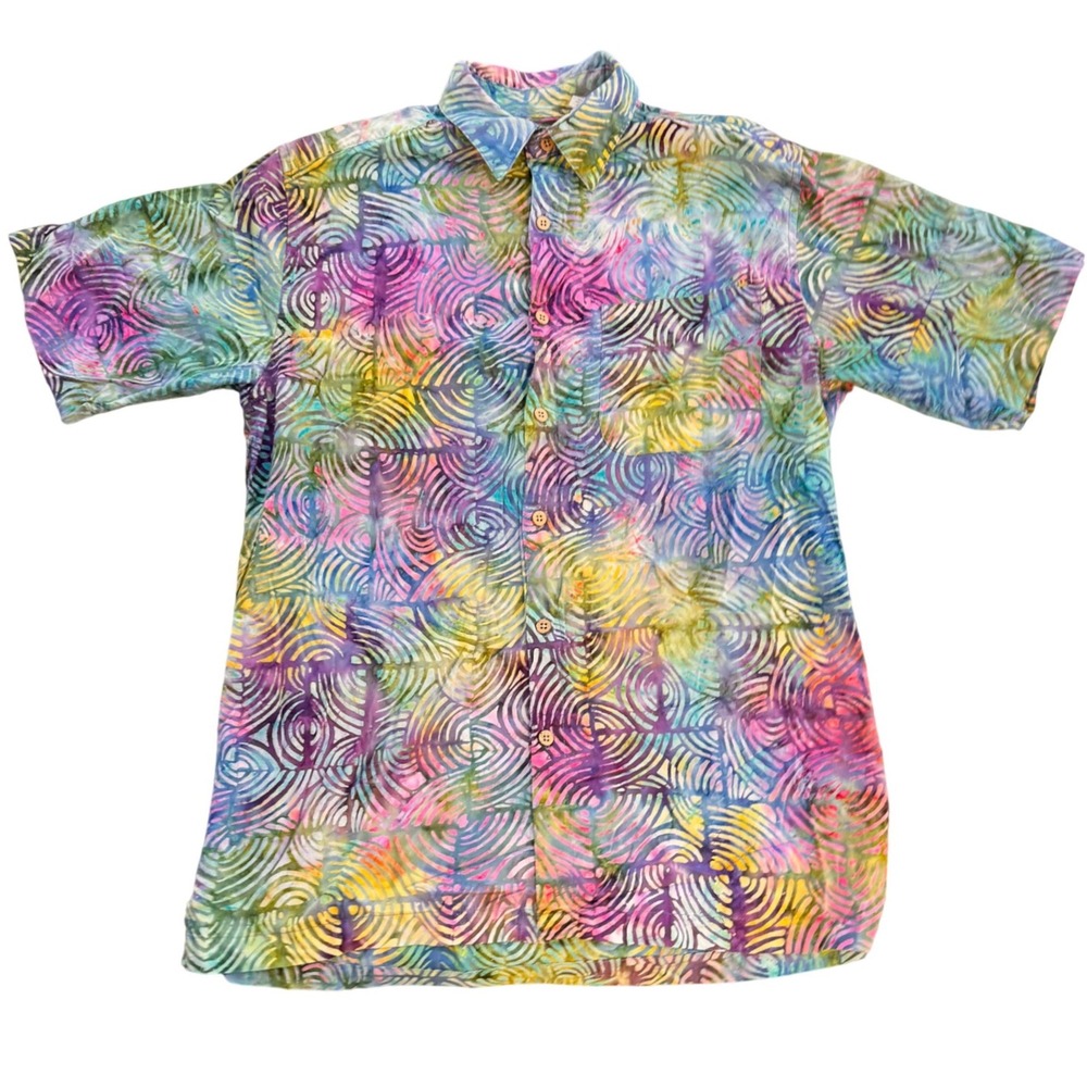 Island Republic Hawaiian Tropical Print Button Up‎ Shirt Men's Medium